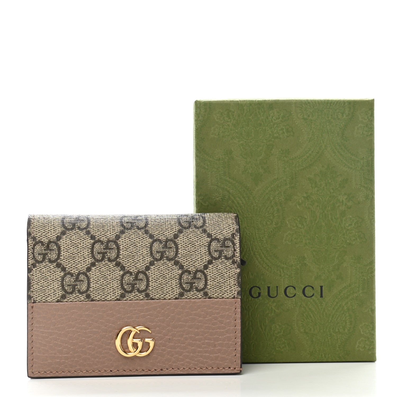 Gucci Dollar Calfskin GG Supreme Monogram GG Marmont Card Case Porcelain Rose Beige Ebony 8 of 8