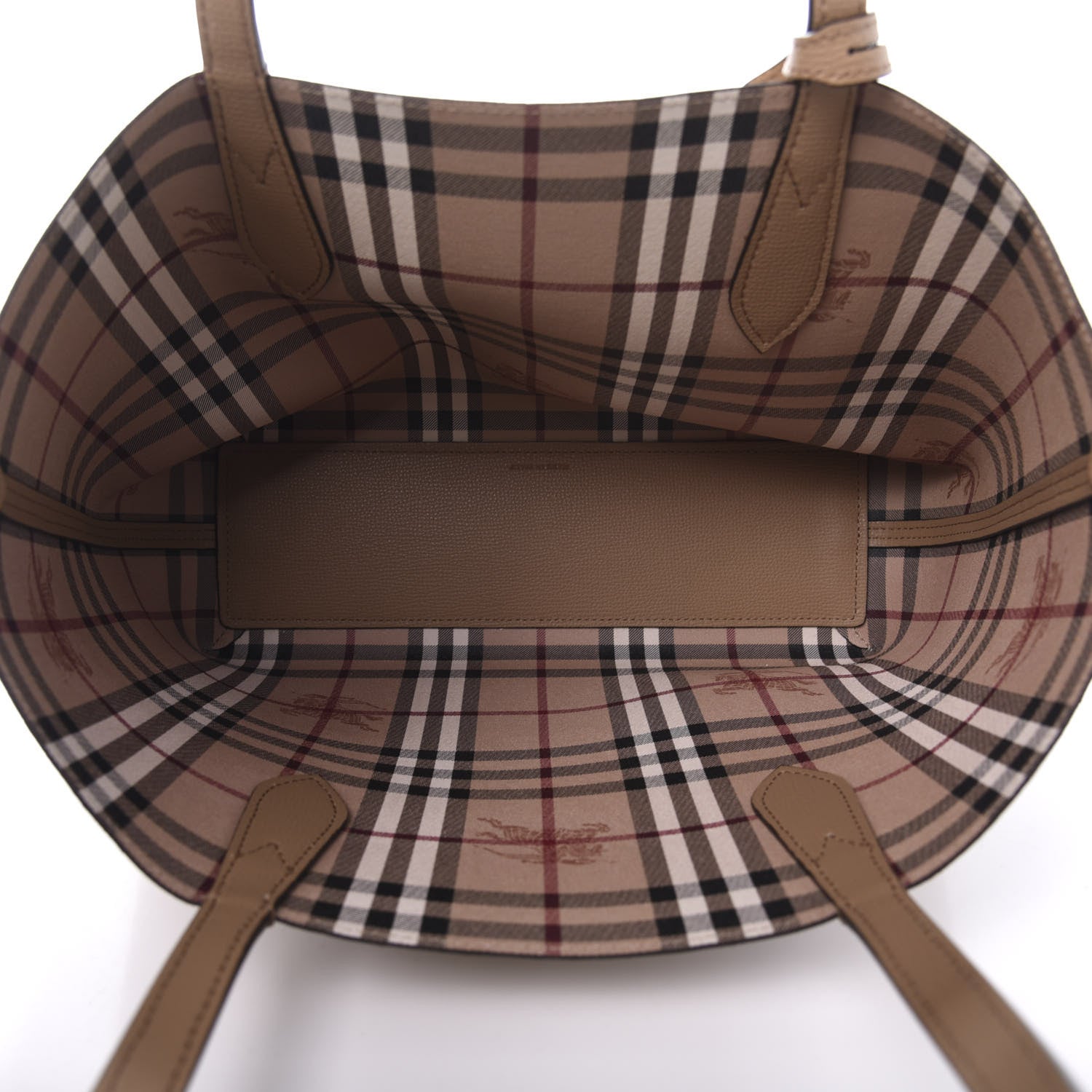 Burberry Grainy Calfskin Haymarket Check Small Reversible Tote Mid Camel 8 of 17