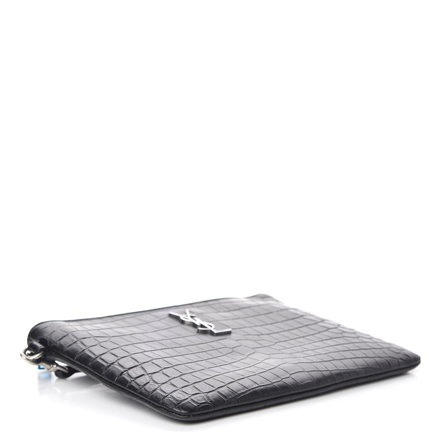 Saint Laurent Calfskin Crocodile Embossed Monogram Zip Pouch Black 4 of 8
