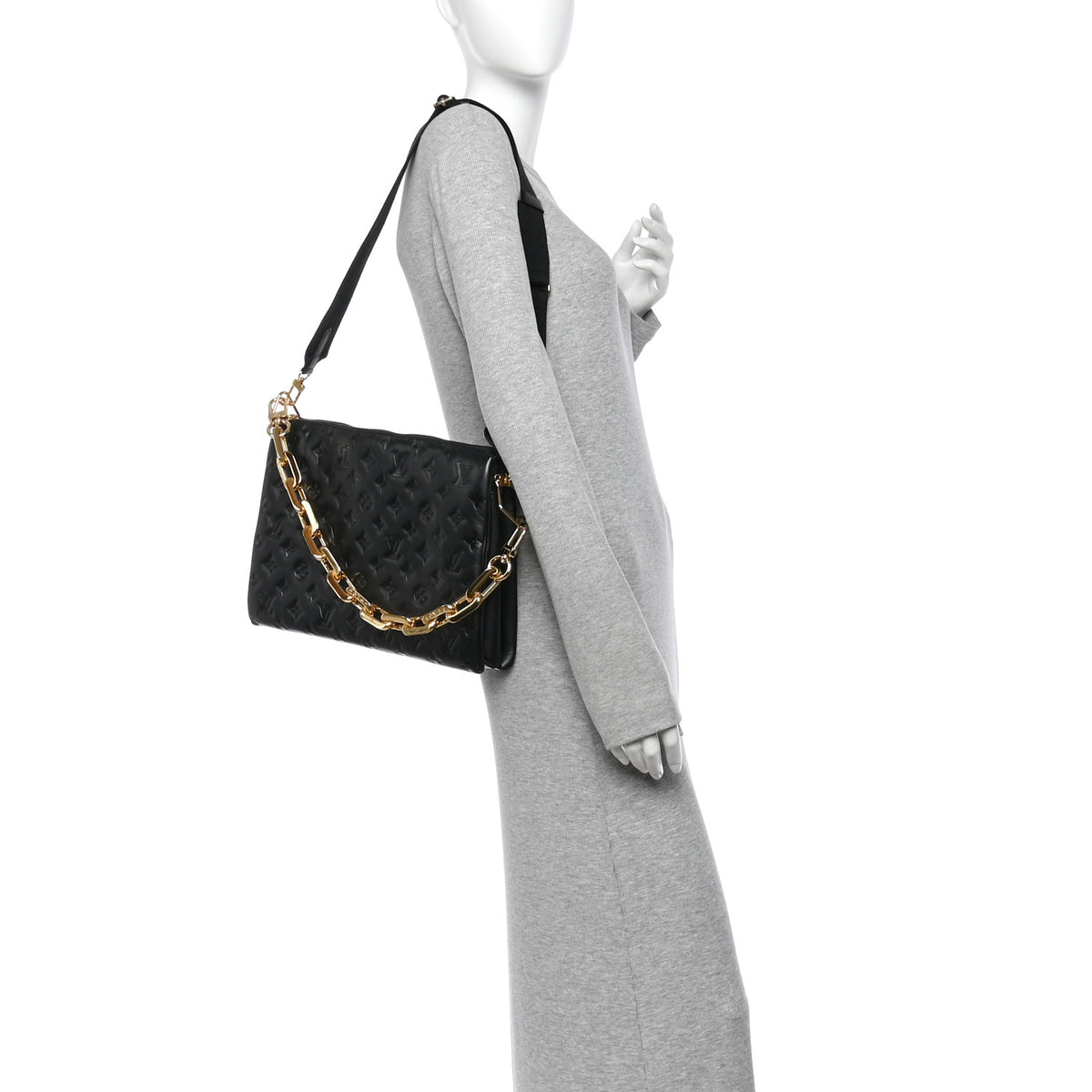 Louis Vuitton Lambskin Embossed Monogram Coussin MM Black 2 of 10