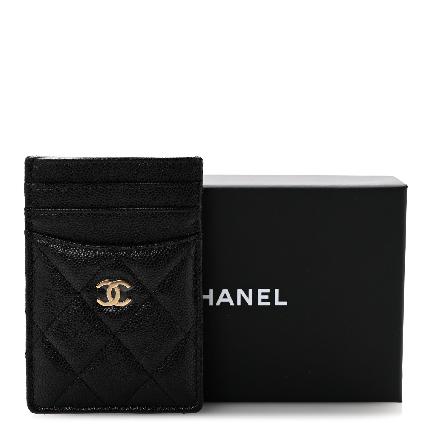 Caviar Quilted Vertical Card Holder Black