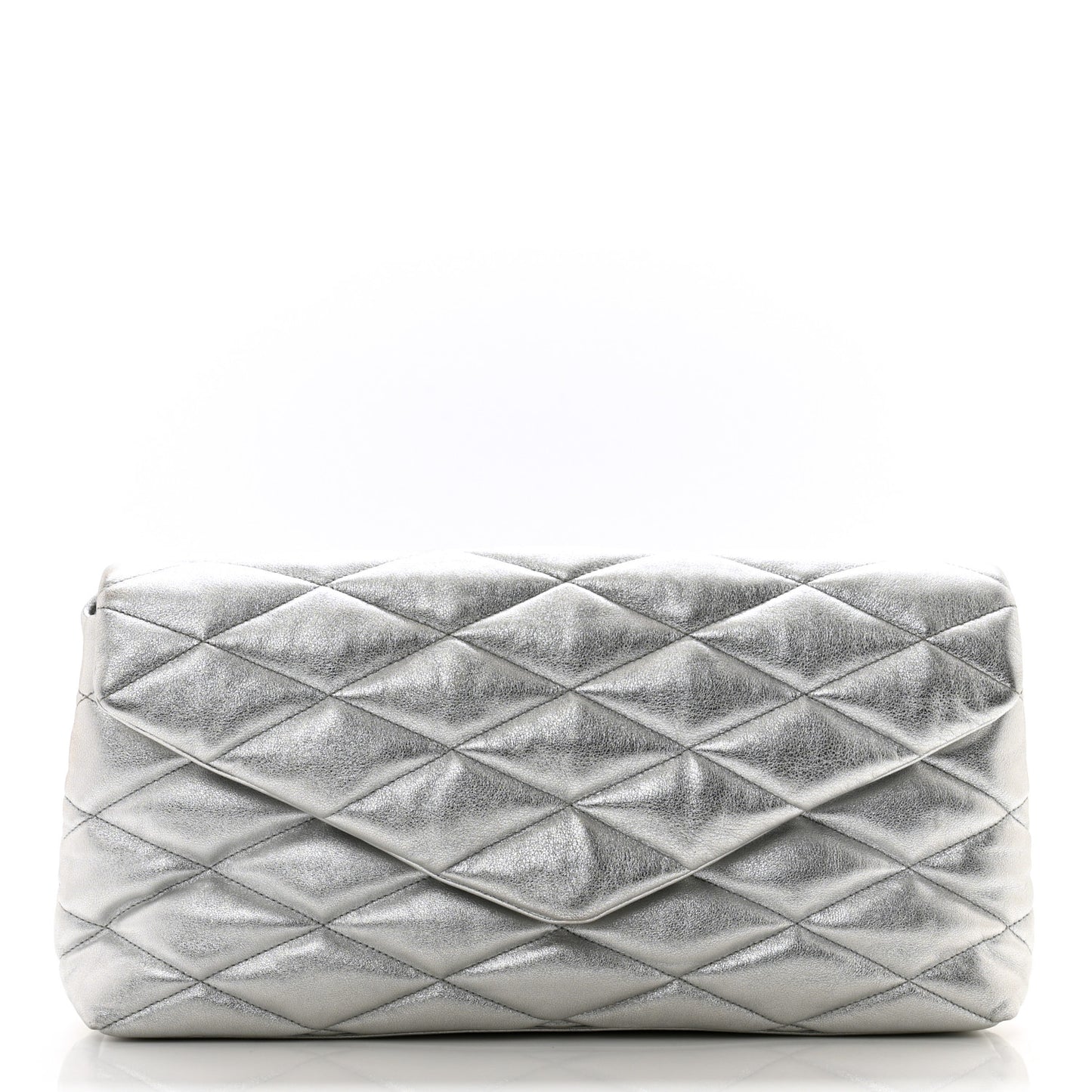 Metallic Lambskin Quilted Sade Puffer Envelope Clutch Argento