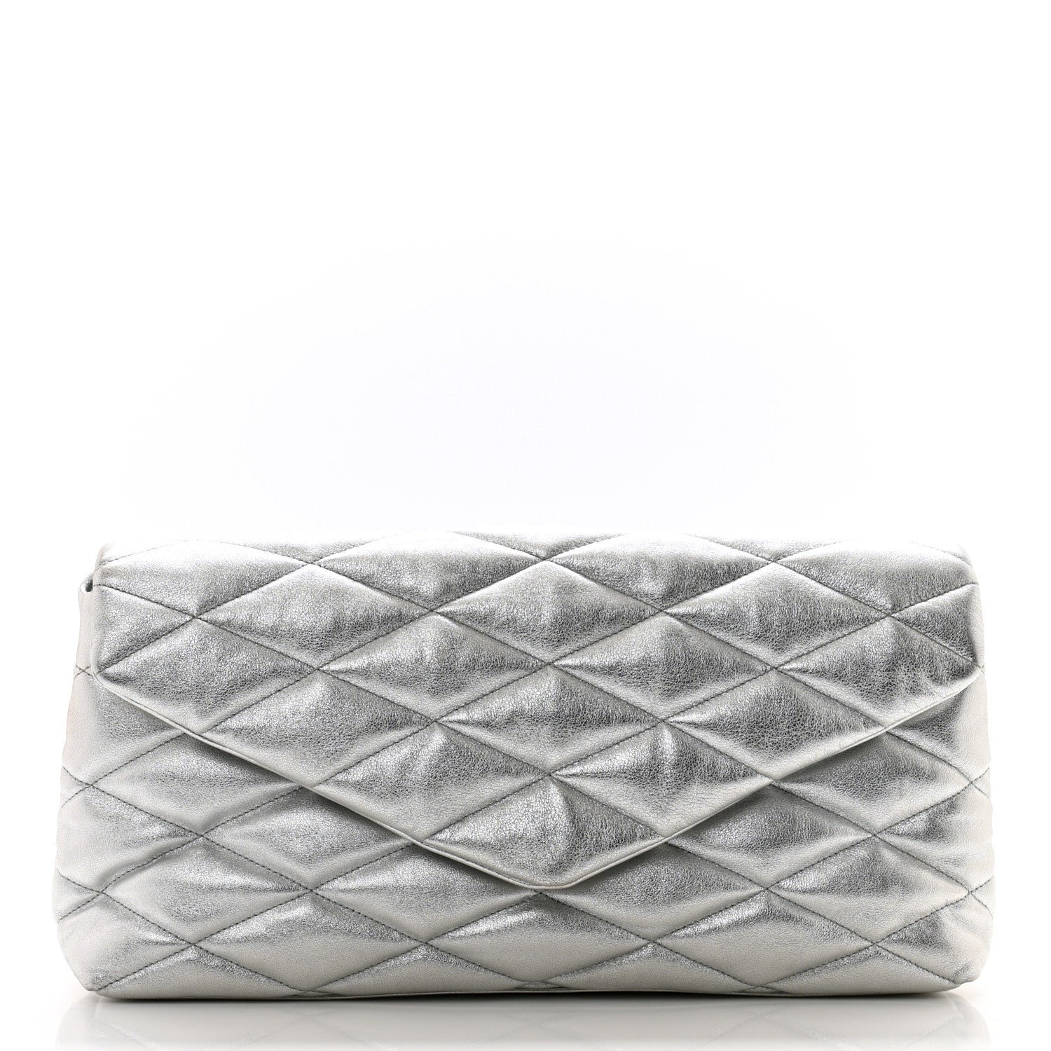 Saint Laurent Metallic Lambskin Quilted Sade Puffer Envelope Clutch Argento 1 of 11