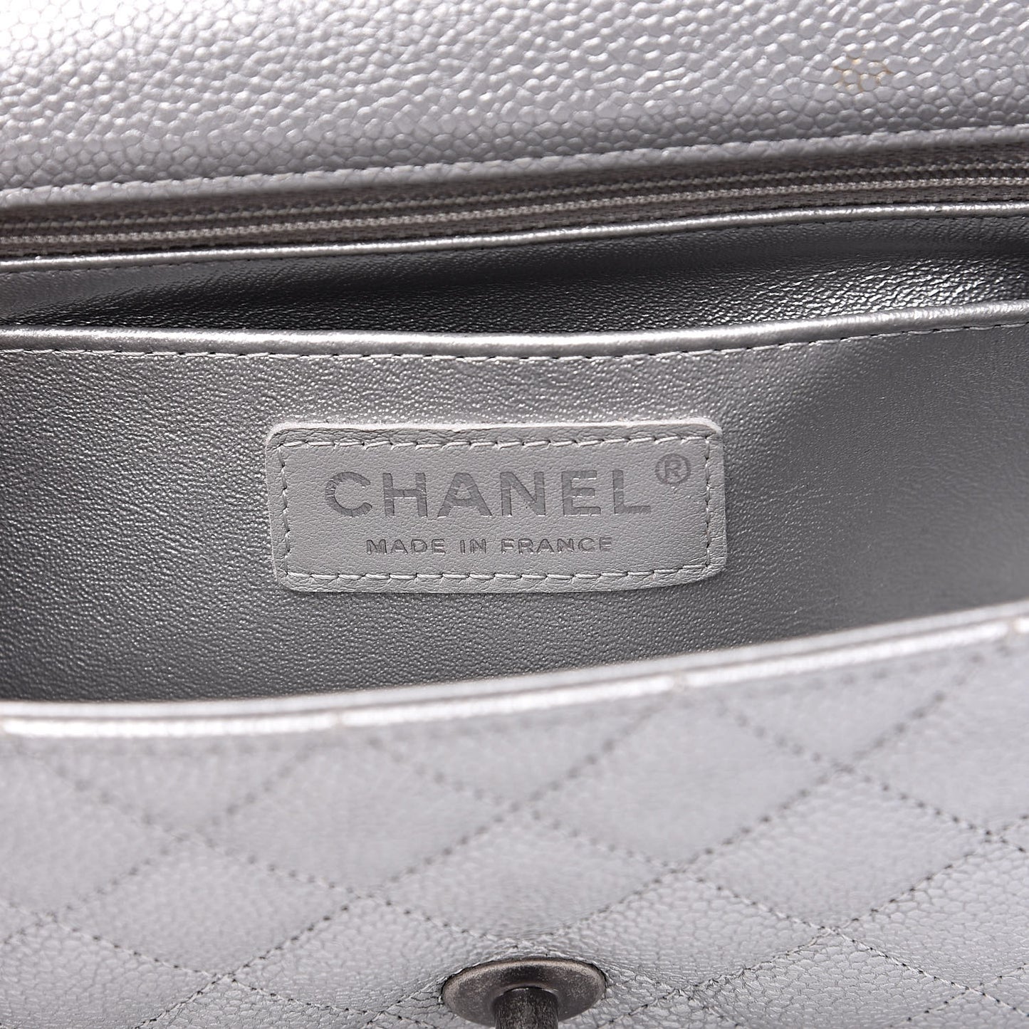 Metallic Caviar Quilted Mini Rectangular Flap Silver