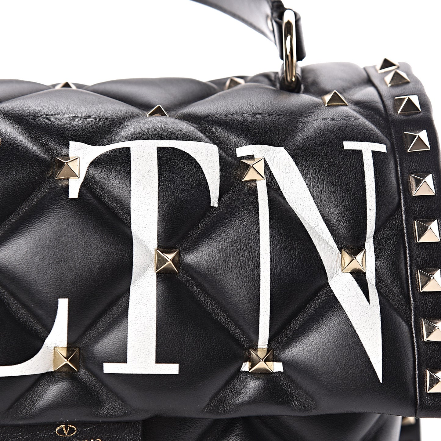 Lambskin VLTN Print Candystud Top Handle Bag Black