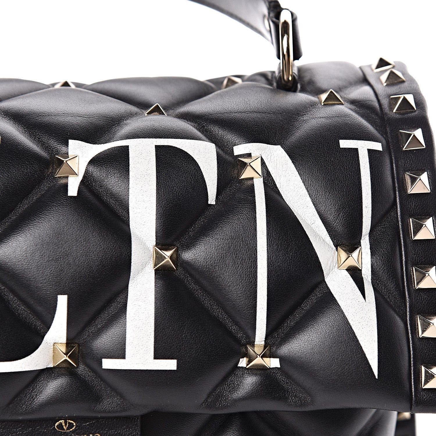 Valentino Garavani Lambskin VLTN Print Candystud Top Handle Bag Black 8 of 14
