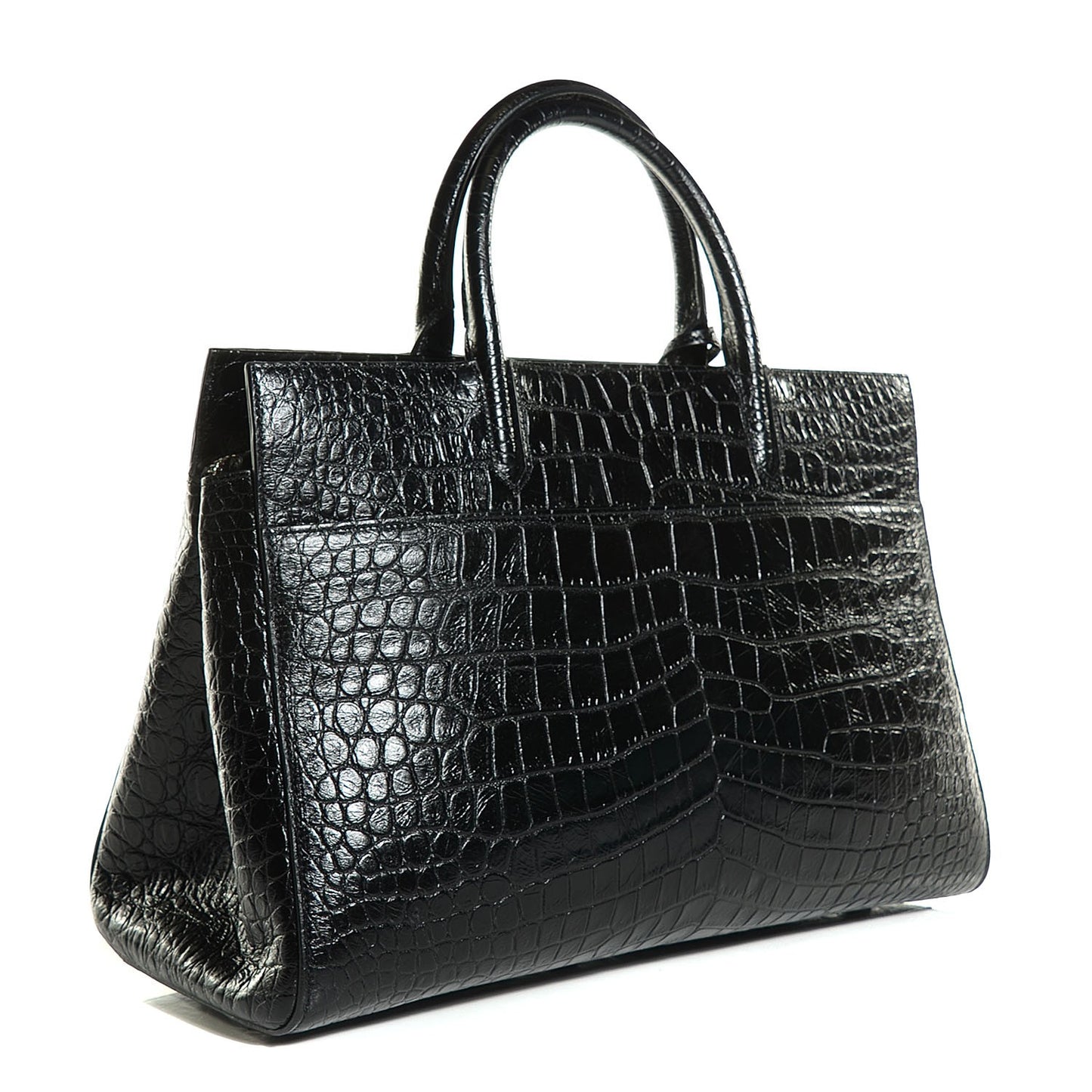Crocodile Embossed Medium Cabas Rive Gauche Black
