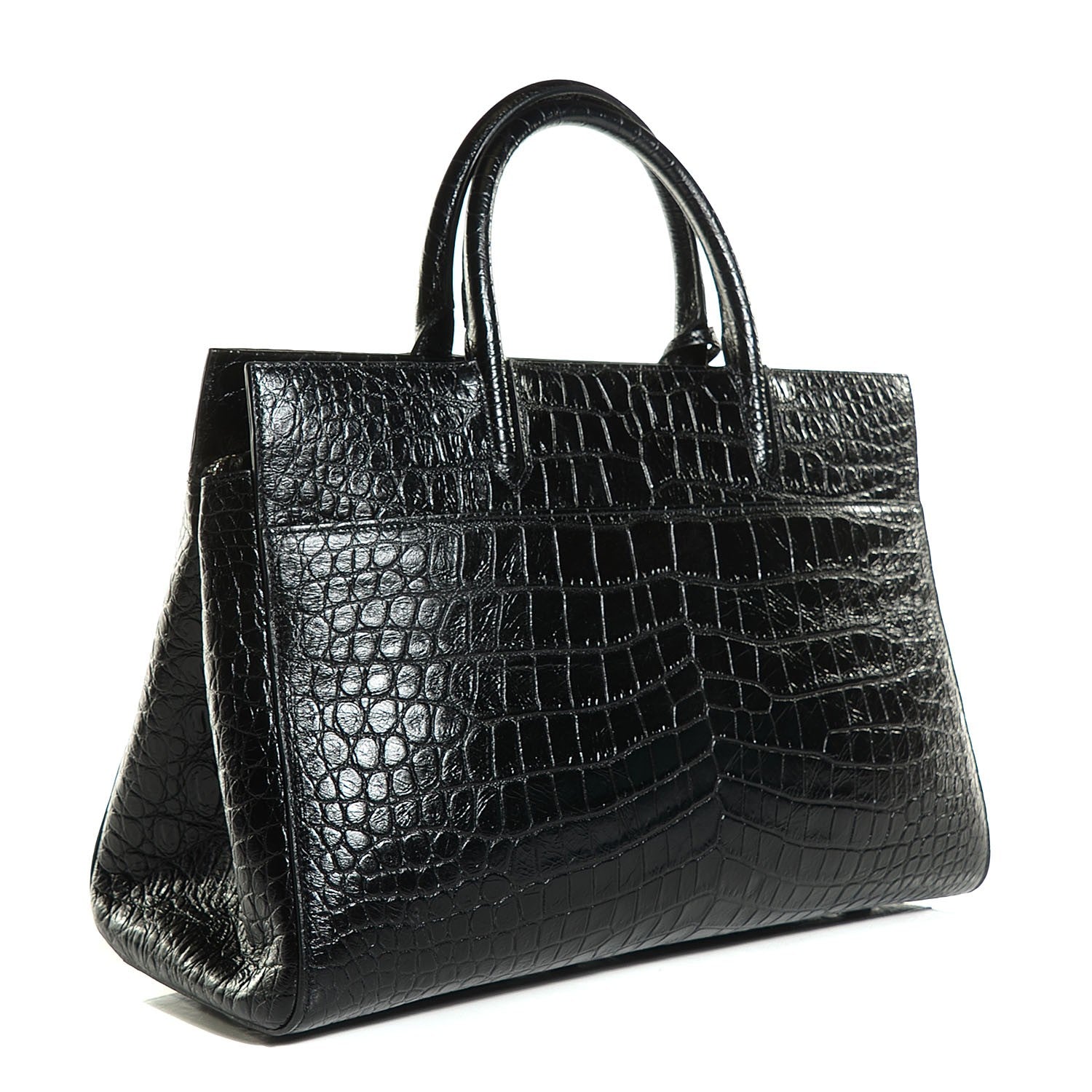Saint Laurent Crocodile Embossed Medium Cabas Rive Gauche Black 3 of 10