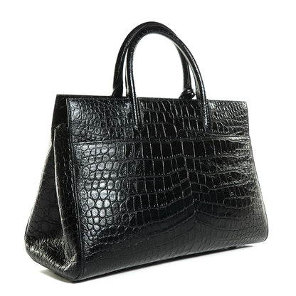 Saint Laurent Crocodile Embossed Medium Cabas Rive Gauche Black 3 of 10