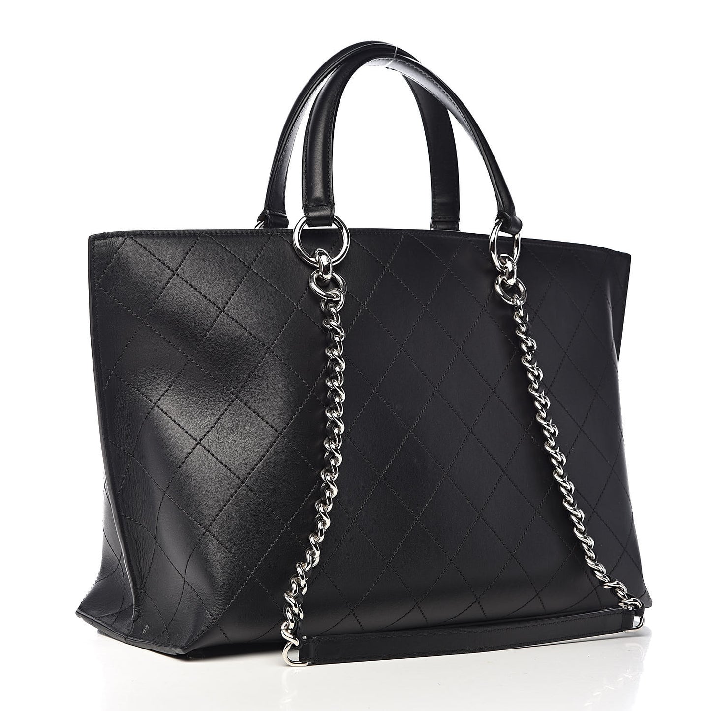 Calfskin Stitched Shopping Tote Black