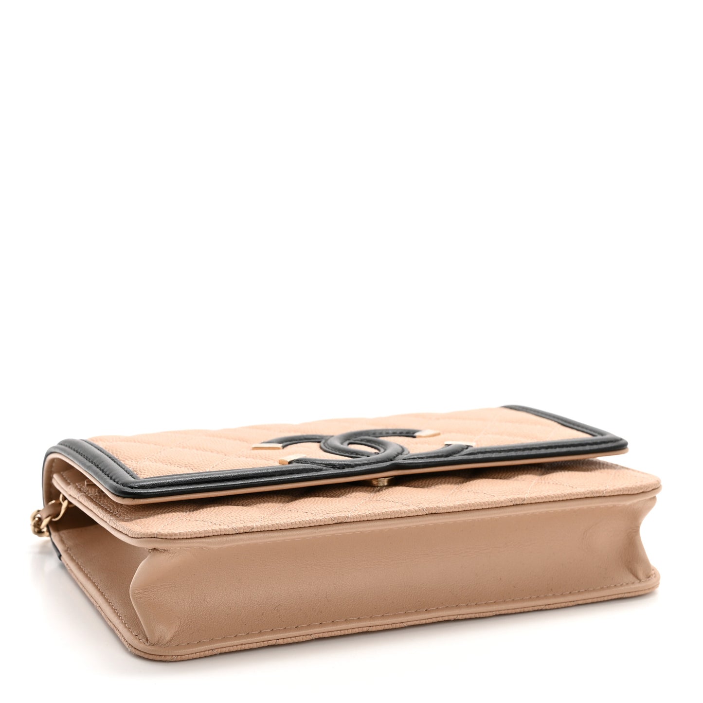 Caviar Quilted CC Filigree Wallet On Chain WOC Beige Black