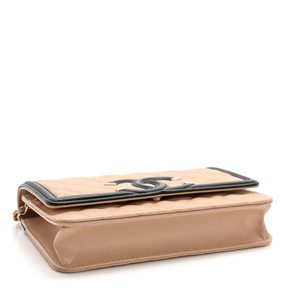 Chanel Caviar Quilted CC Filigree Wallet On Chain WOC Beige Black 4 of 15