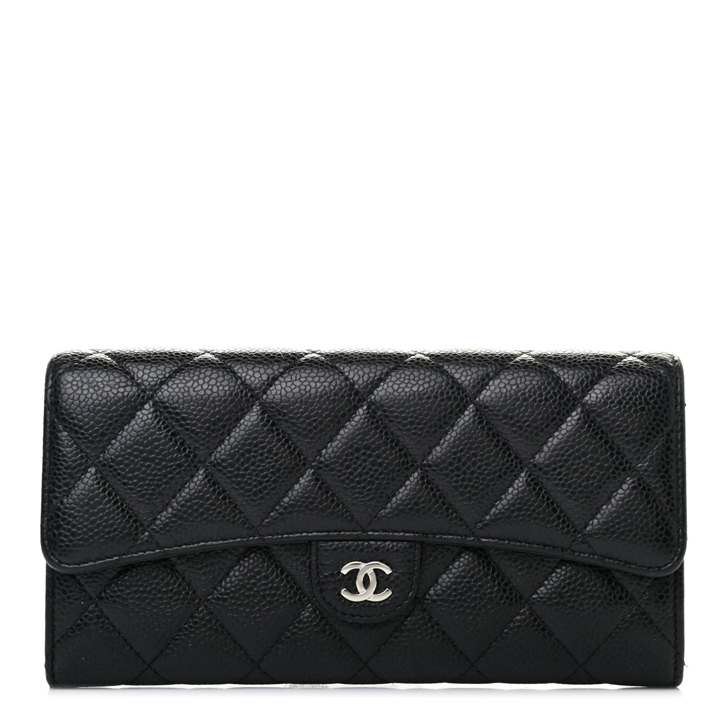 Caviar Quilted Large Flap Wallet Black