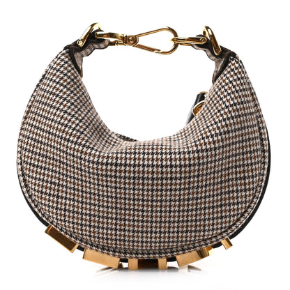 Fendi Wool Nappa Micro Houndstooth Nano Fendigraphy Hobo Charm Beige Moro 1 of 8