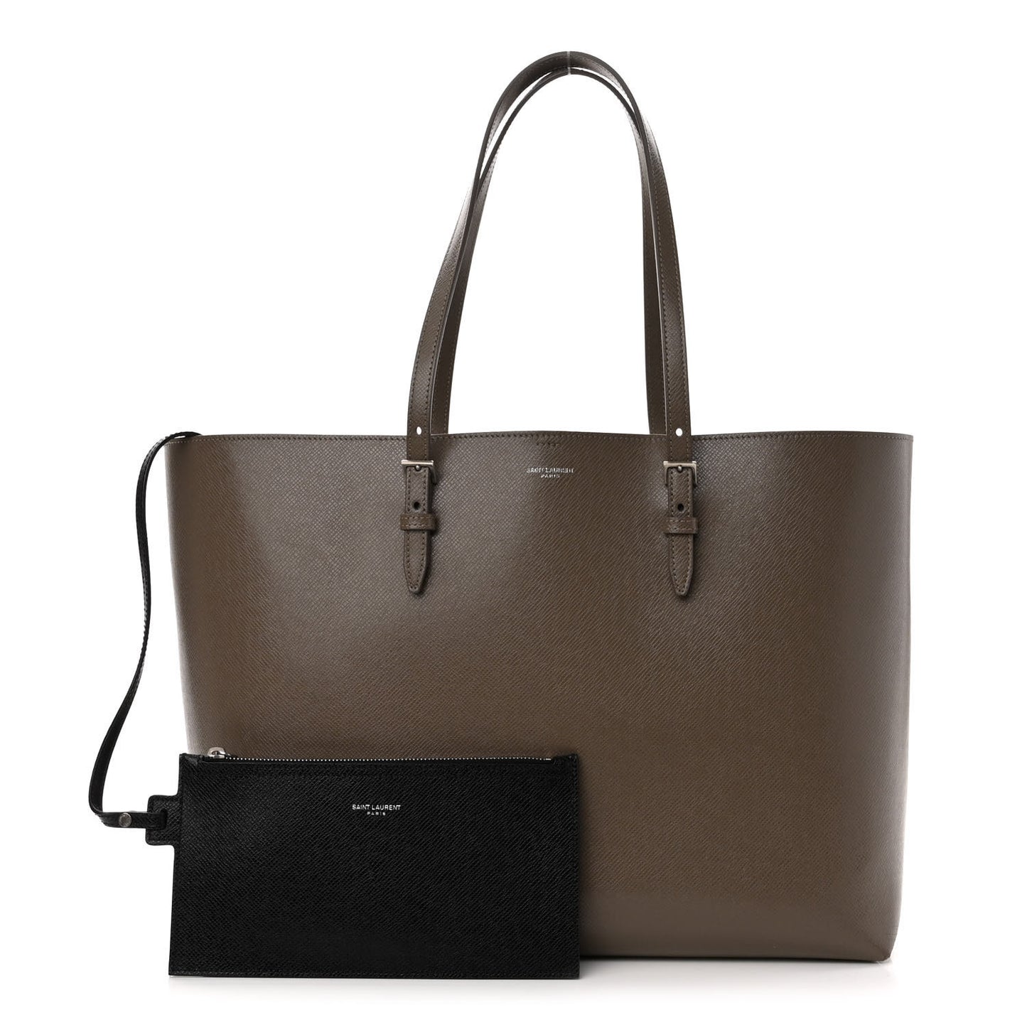 Grained Calfskin Large Shopping Tote Warm Taupe Black