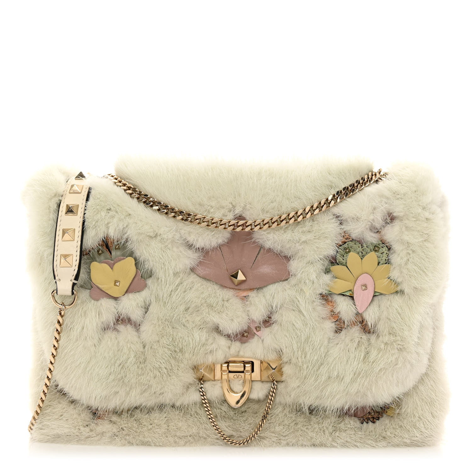 Valentino Garavani Mink Fur Small Demilune Shoulder Bag Beige 1 of 11