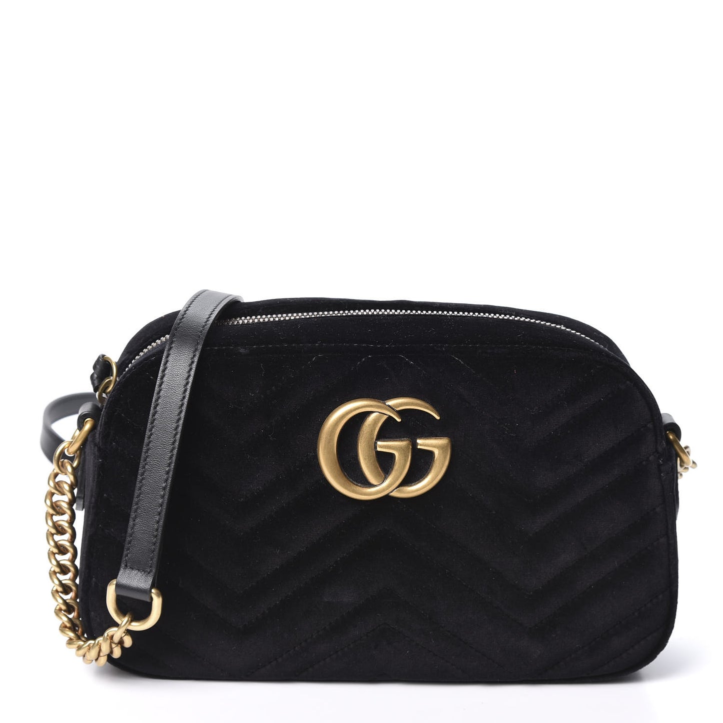 Velvet Matelasse Small GG Marmont Chain Shoulder Bag Black