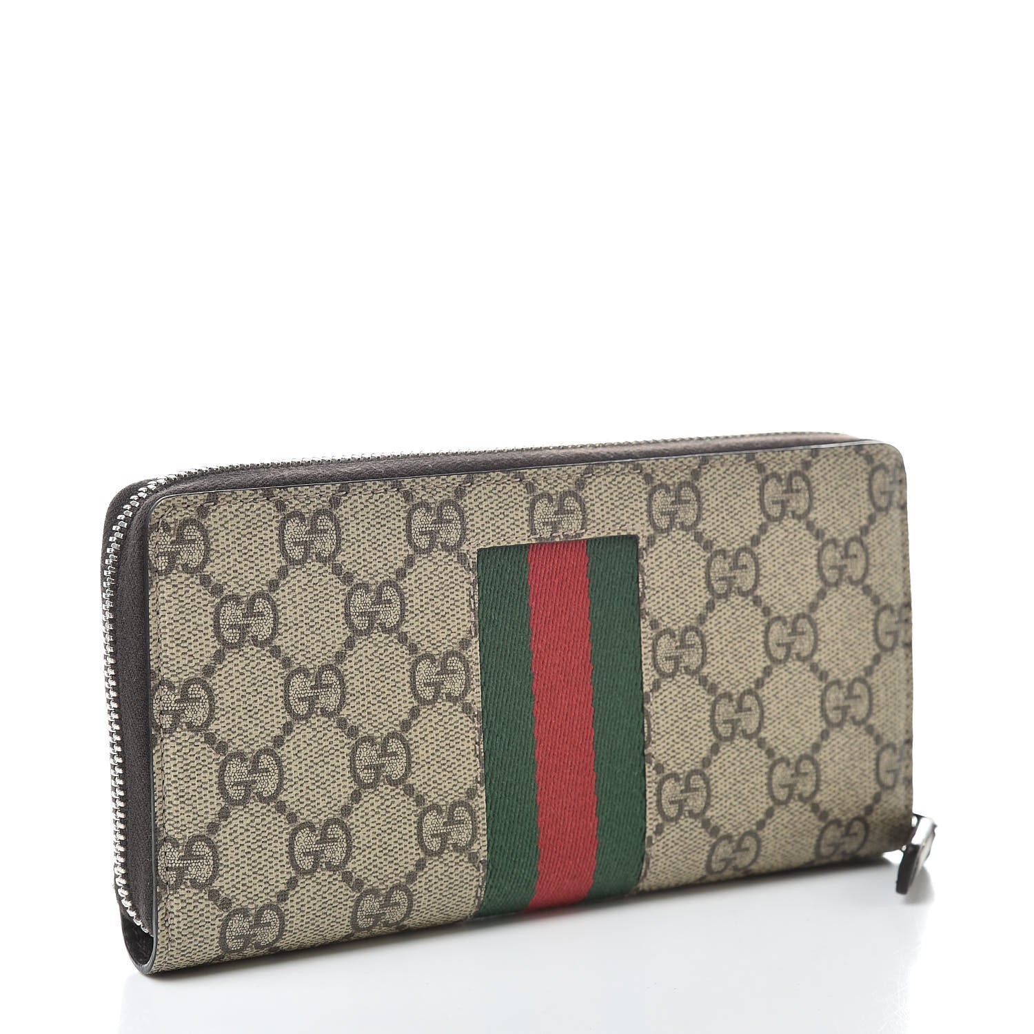 Gucci GG Supreme Monogram Web Zip Around Wallet Beige Cocoa 3 of 9
