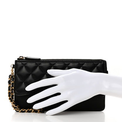 Chanel Lambskin Quilted Classic Pouch With Handle Black 2 of 9