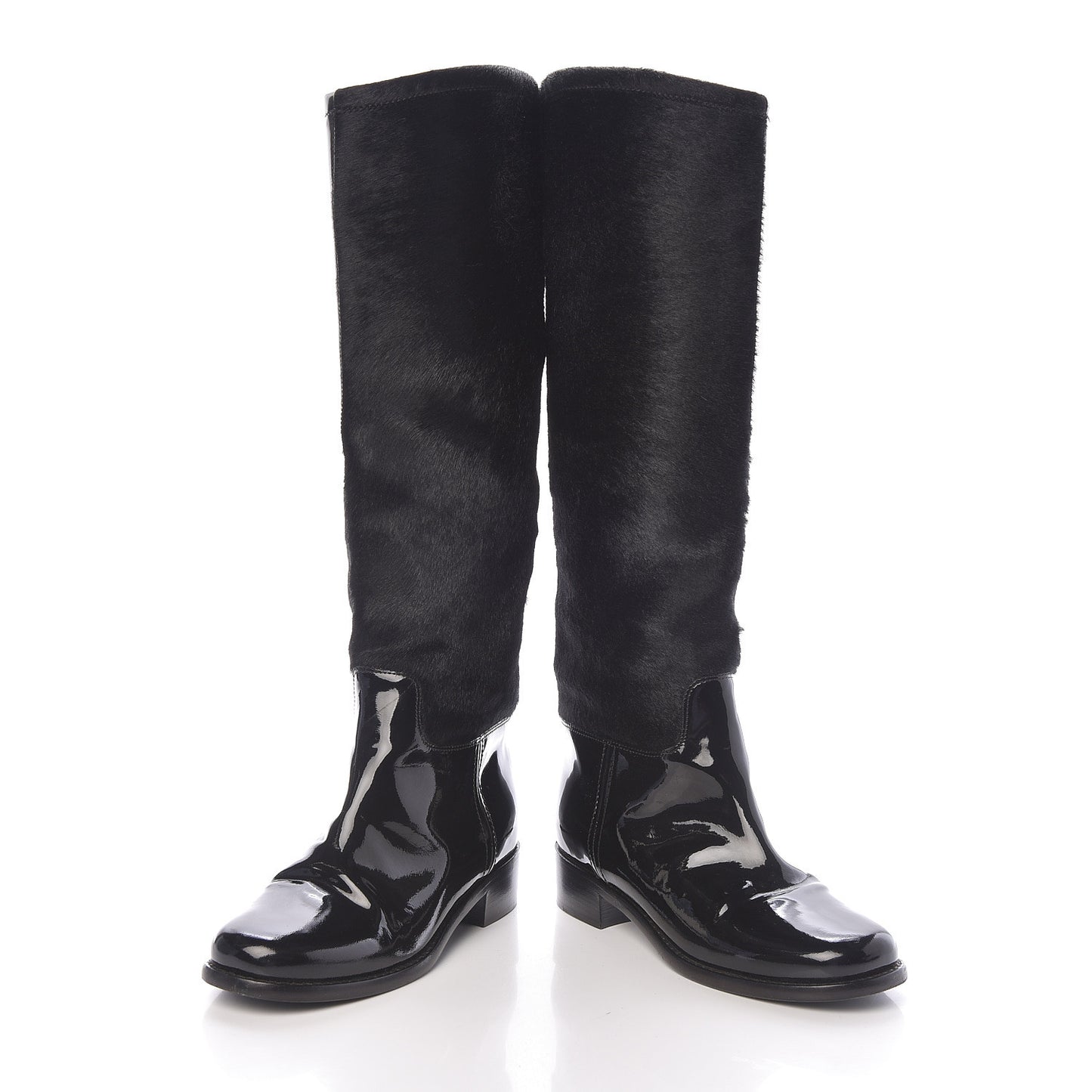 Patent Pony Hair High Boots 37 Black
