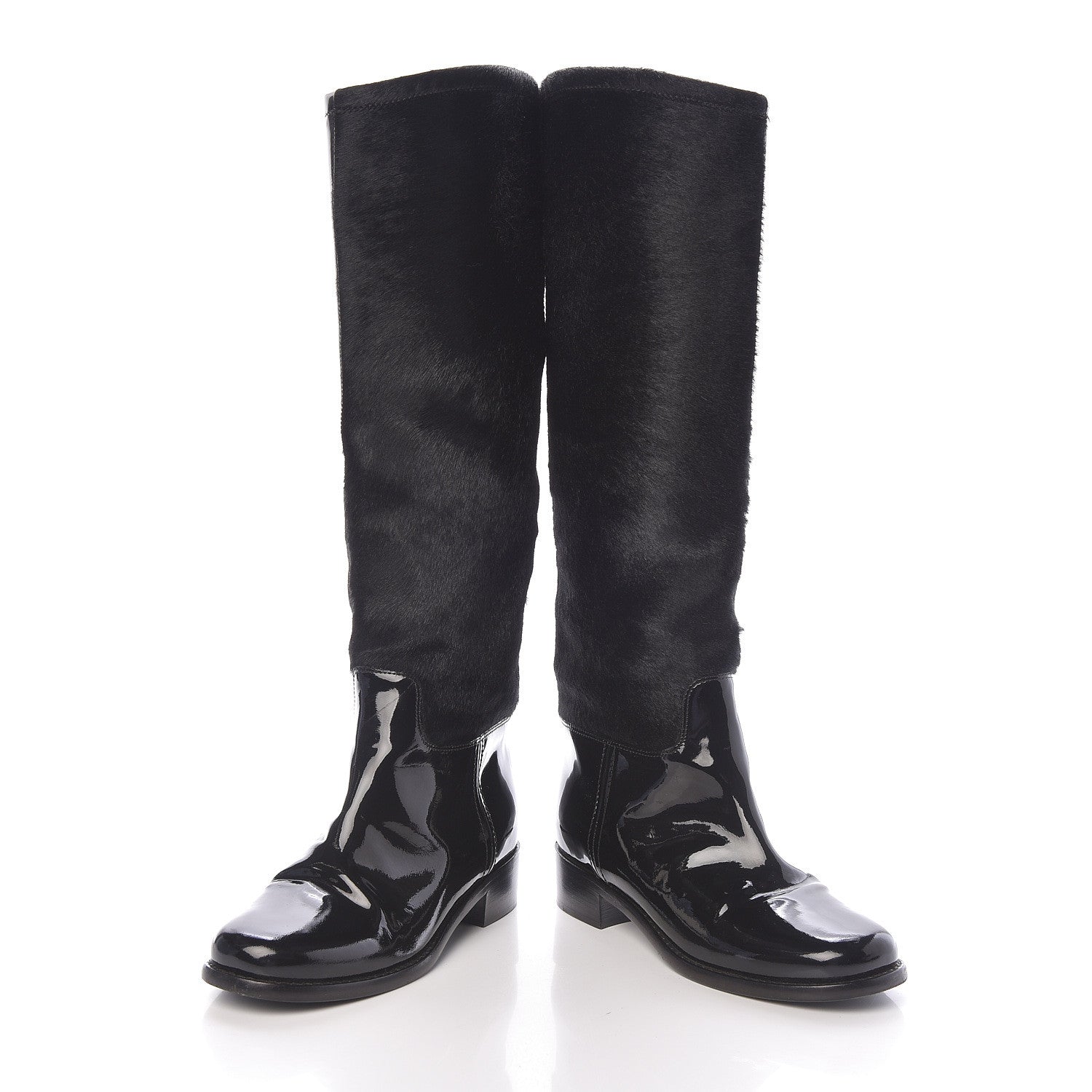 Chanel Patent Pony Hair High Boots 37 Black 6 of 8