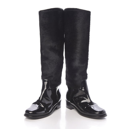 Chanel Patent Pony Hair High Boots 37 Black 6 of 8