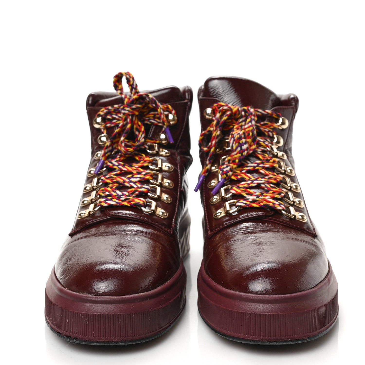 Chanel Patent Calfskin Quilted Womens High Top Sneakers 39.5 Burgundy 2 of 8