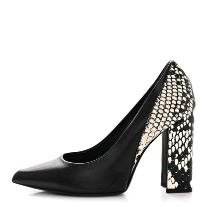Louis Vuitton Calfskin Snakeskin Embossed Matchmake Pumps 35 Black White 1 of 12