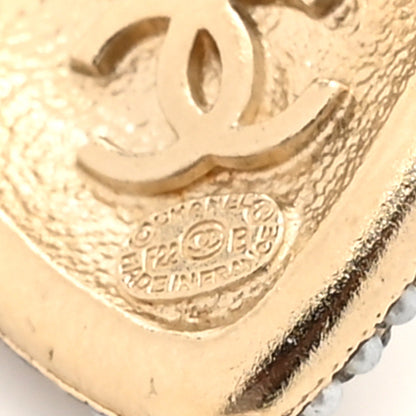 Chanel Pearl Crystal CC Heart Earrings Gold Black 4 of 5