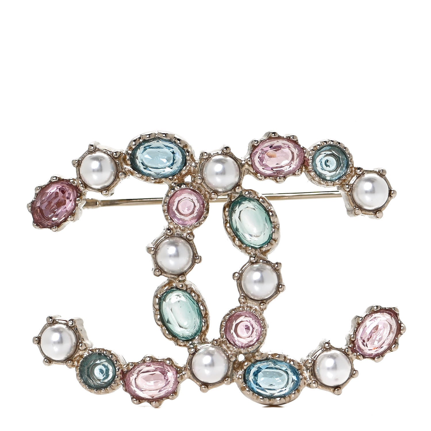 Chanel Pearl Crystal CC Brooch Gold Multicolor 1 of 6