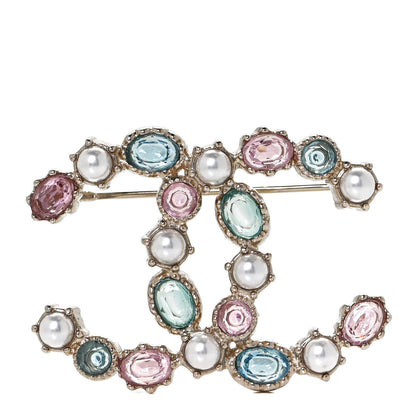 Chanel Pearl Crystal CC Brooch Gold Multicolor 1 of 6