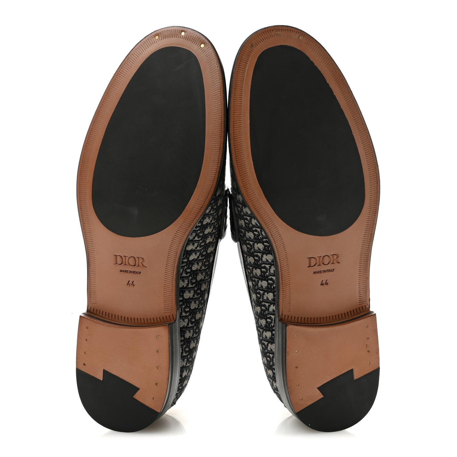Christian Dior Calfskin Oblique Jacquard Mens Dior Granville Loafers 44 Black Beige 6 of 10
