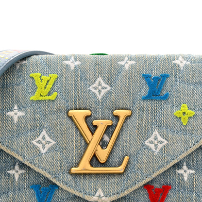 Louis Vuitton Embroidered Monogram Denim New Wave Chain Pochette Blue 7 of 10