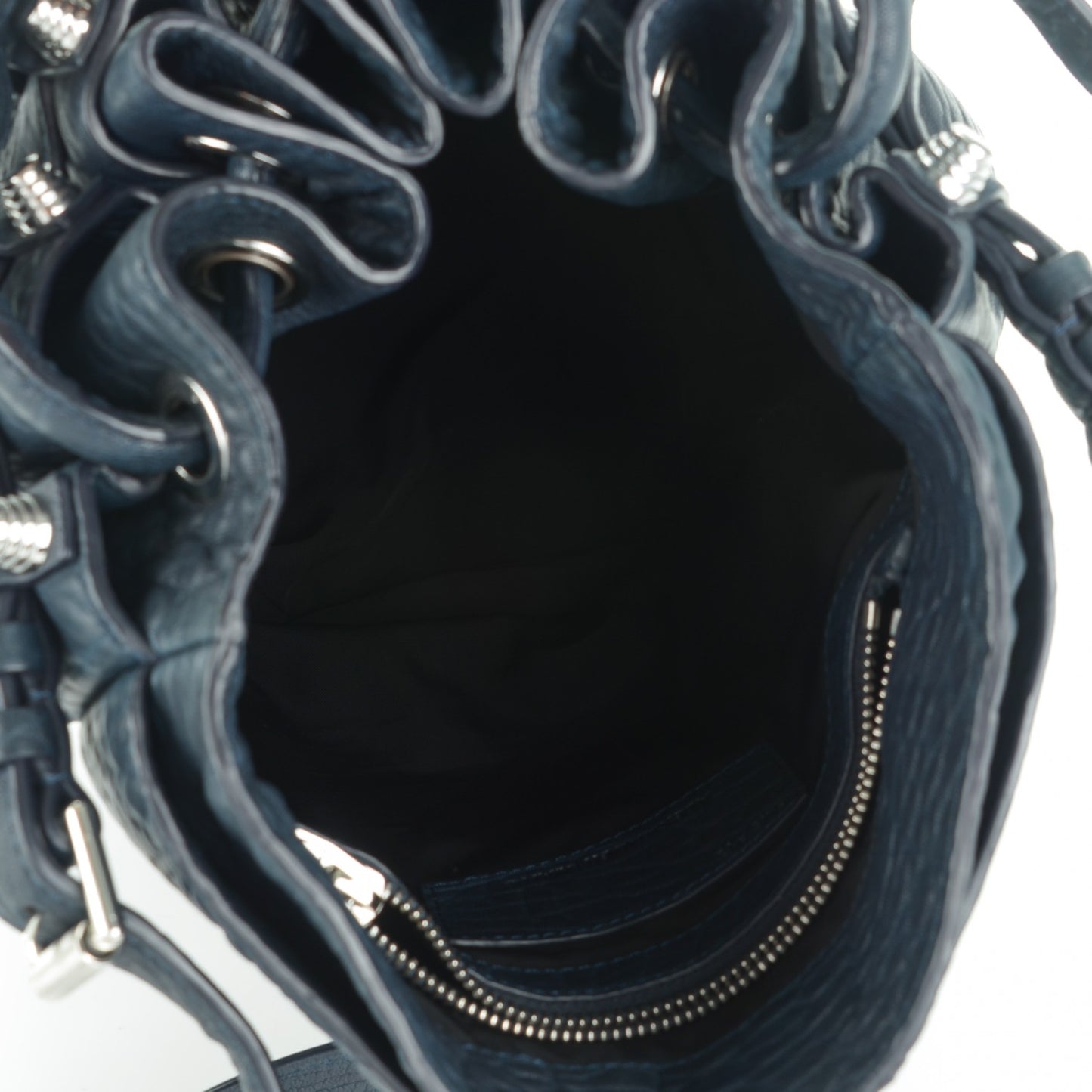 Pebbled Lambskin Diego Bucket Bag Neptune
