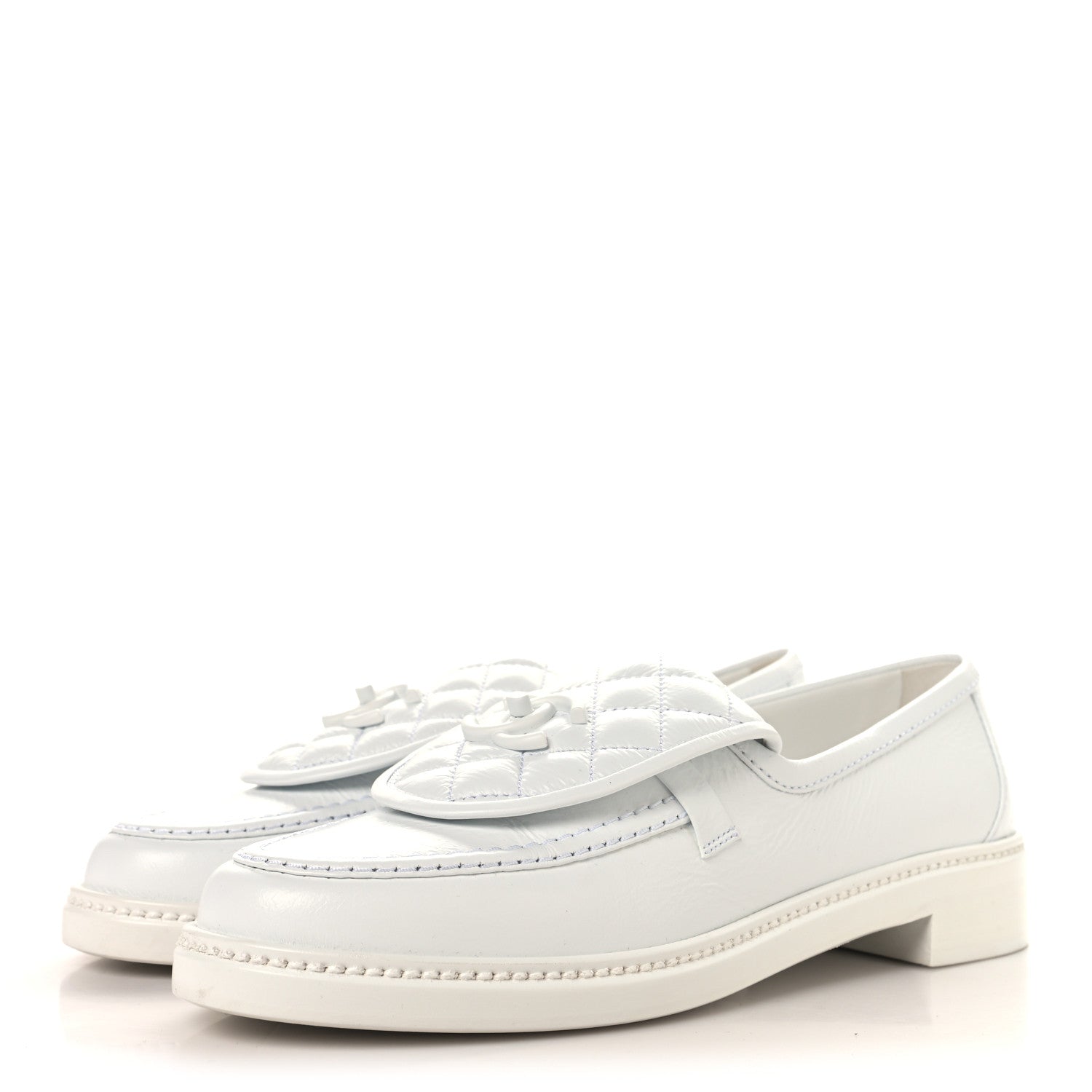 Chanel Crumpled Lambskin Quilted CC Turnlock Loafers 40 White 4 of 9