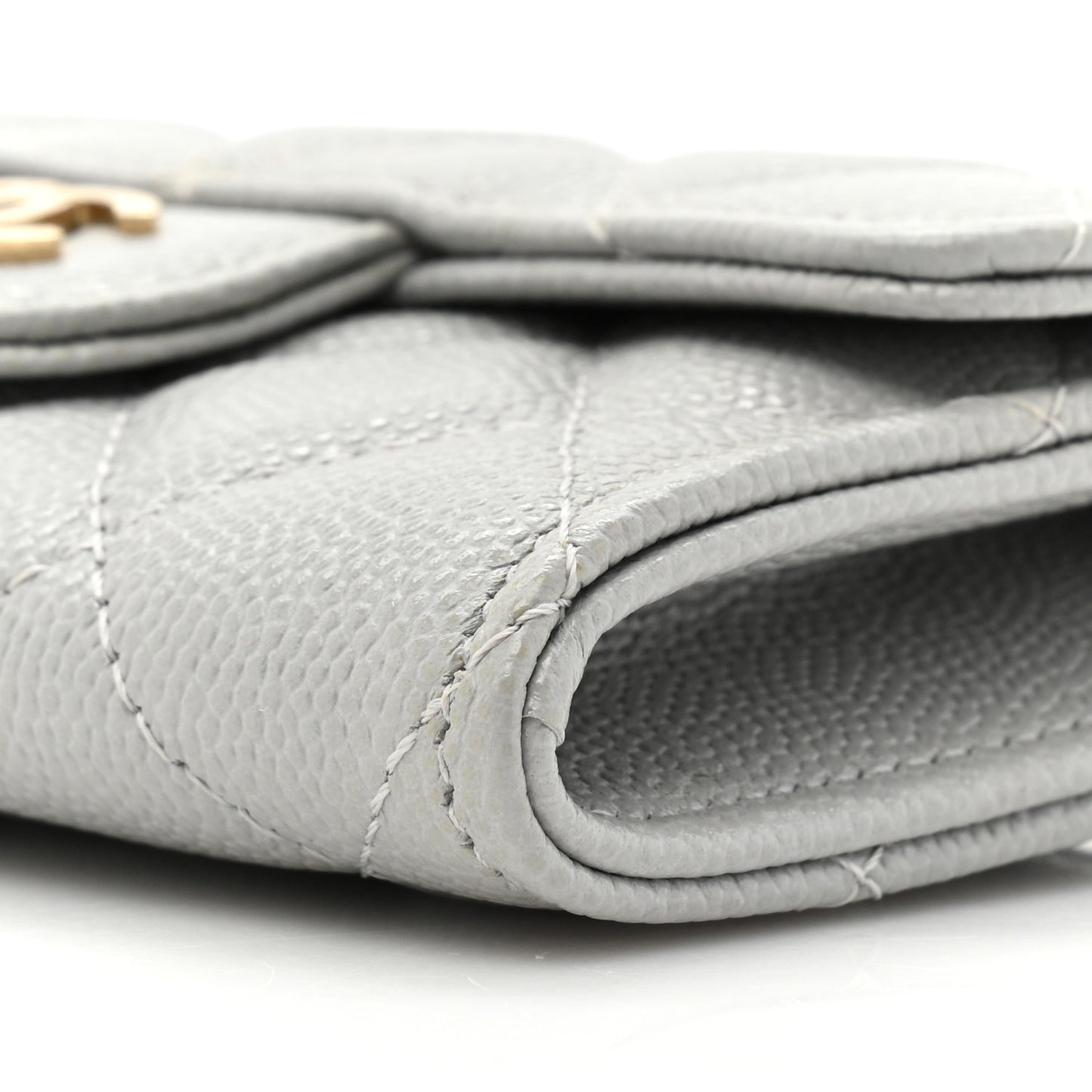 Caviar Quilted Flap Card Holder Wallet Grey
