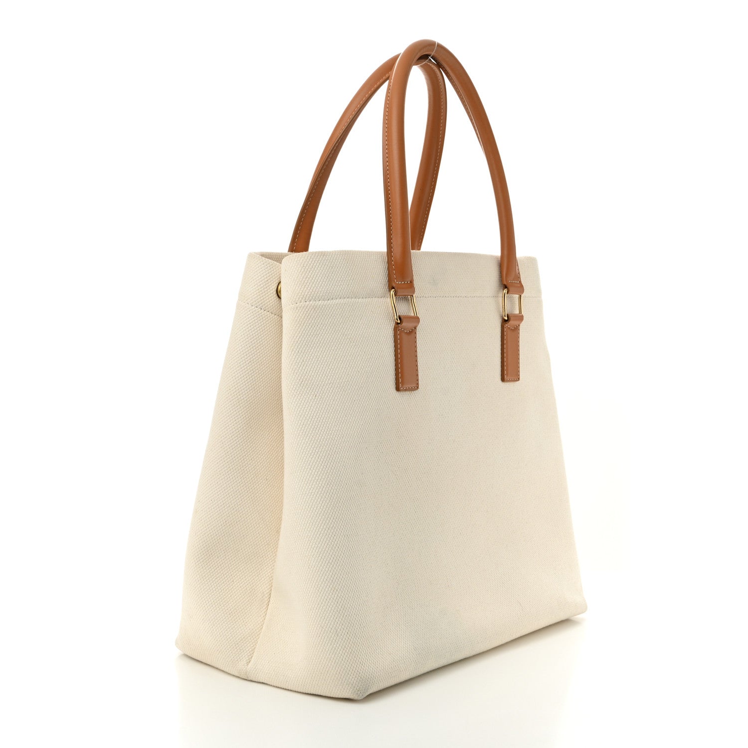Celine Canvas Calfskin Logo Print Small Horizontal Cabas Natural Tan 3 of 12