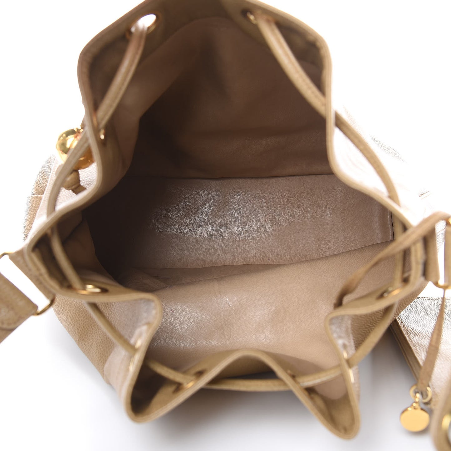 Caviar CC Drawstring Shoulder Bag Beige