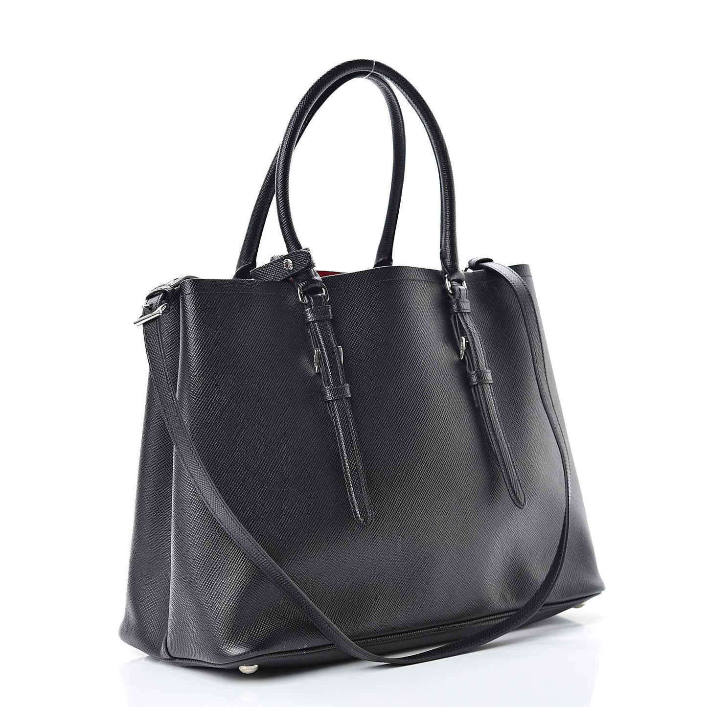Saffiano Cuir Medium Double Handle Tote Black Fuoco