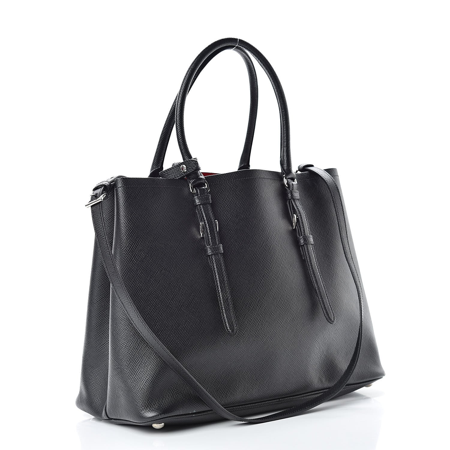 Prada Saffiano Cuir Medium Double Handle Tote Black Fuoco 3 of 13
