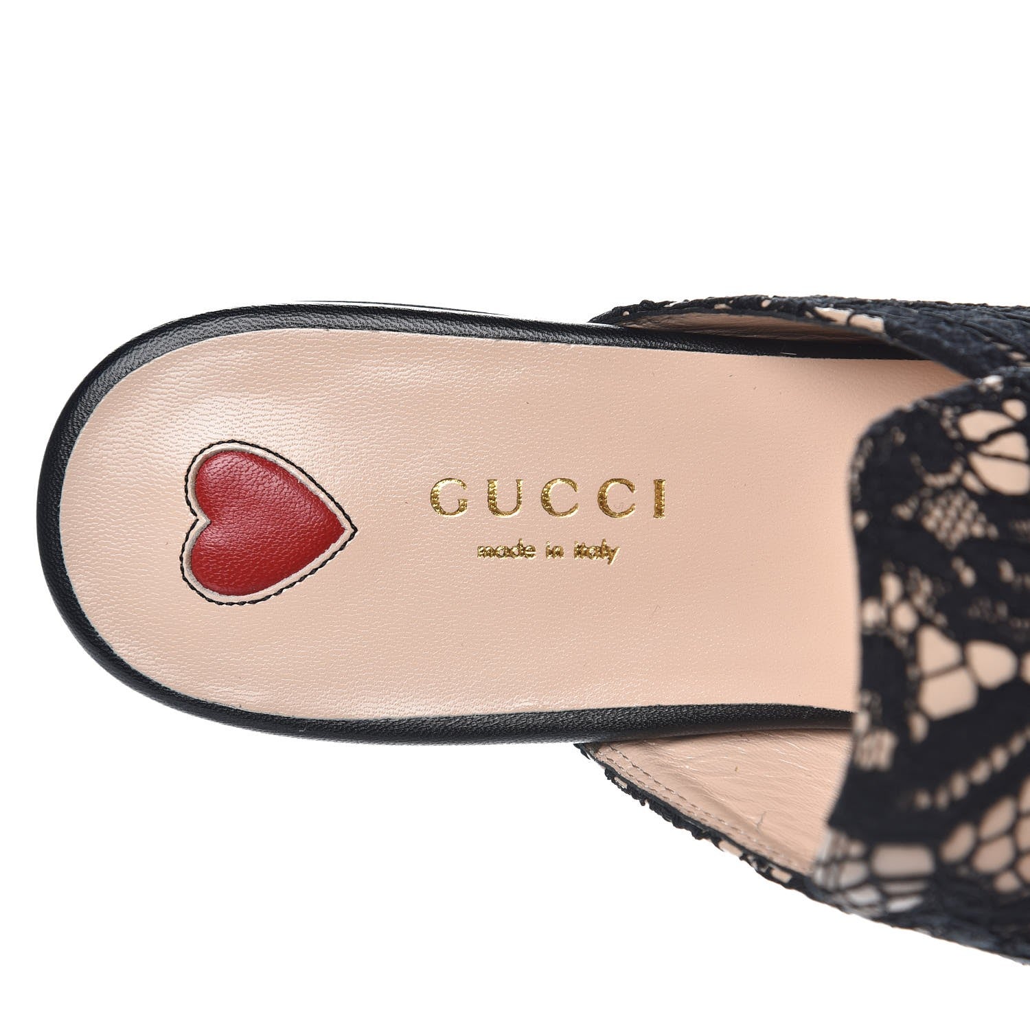 Gucci Lace Malaga Kid Womens Princetown Slippers 37.5 Black Skin Rose 5 of 9