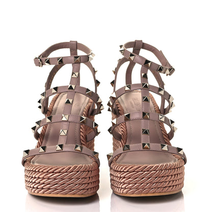 Valentino Garavani Calfskin Rockstud Ankle Strap Torchon Espadrille Caged 25/95mm Wedge Sandals 38 Poudre 2 of 8