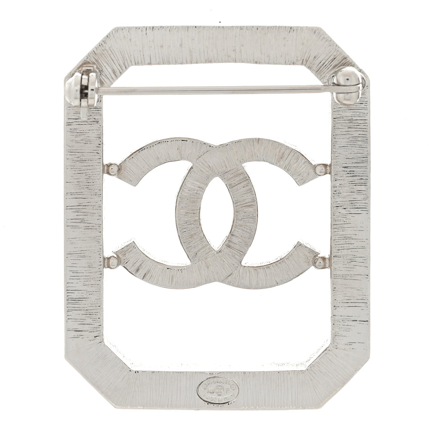 Chanel Metal Crystal Square CC Brooch Silver 3 of 4