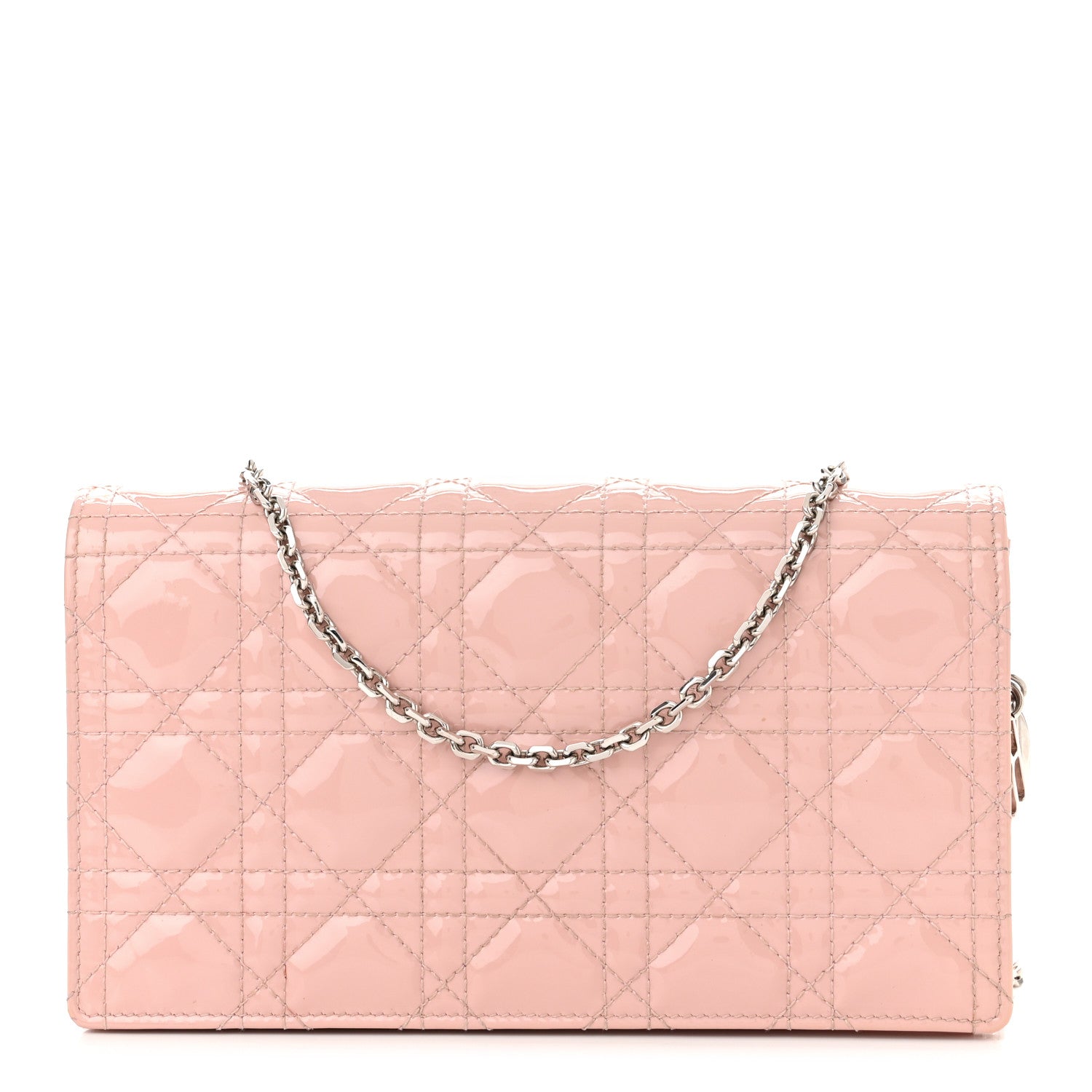 Christian Dior Patent Cannage Lady Dior Chain Wallet Rose Clair 2 of 16
