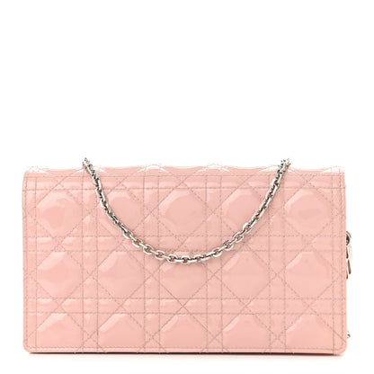 Christian Dior Patent Cannage Lady Dior Chain Wallet Rose Clair 2 of 16