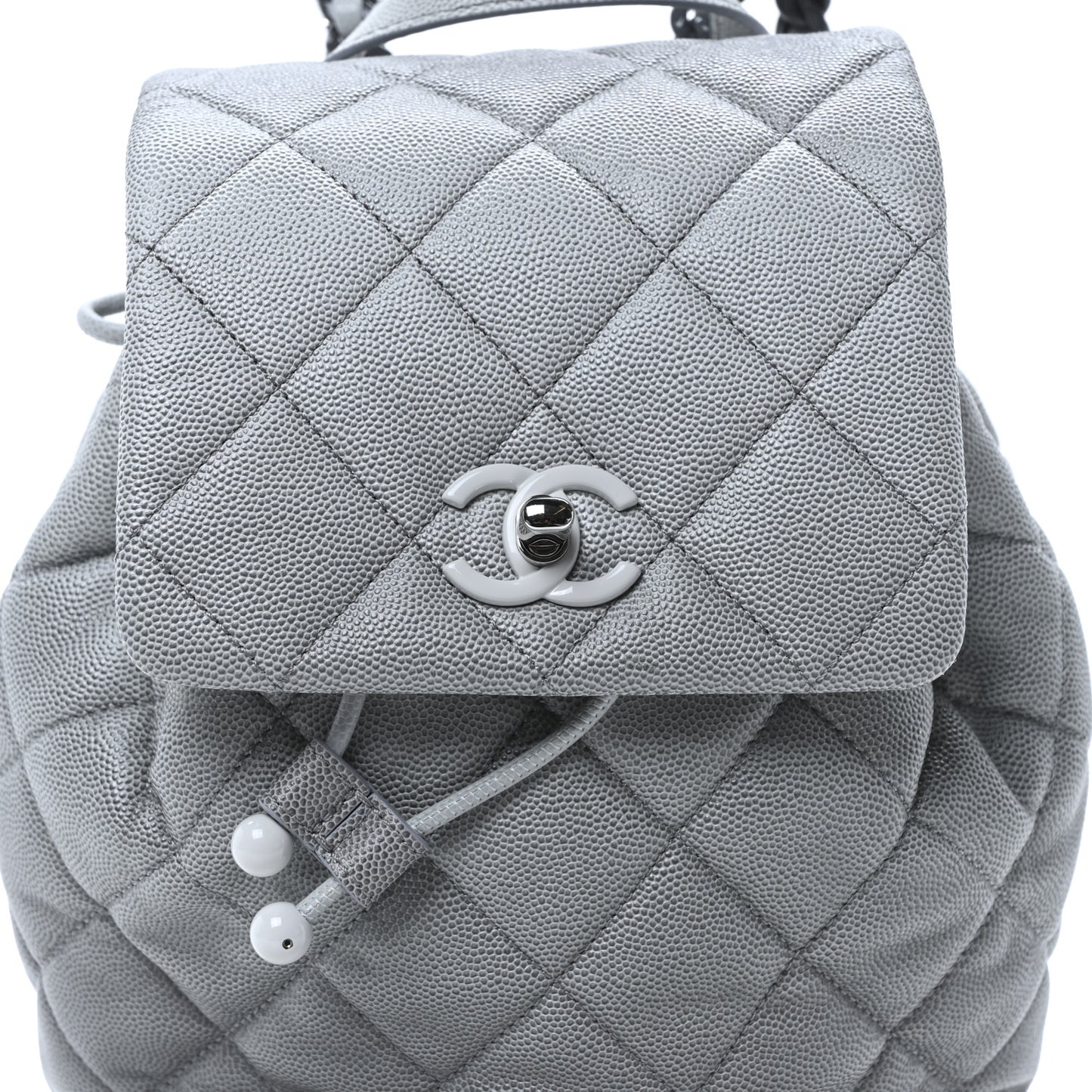 Shaded Caviar Quilted Lacquered CC My Everything Drawstring Backpack Dark Grey Light Grey