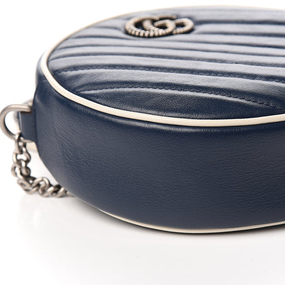 Gucci Azalea Calfskin Matelasse Diagonal Mini Torchon GG Marmont Round Shoulder Bag Blue Agata Mystic White 7 of 9
