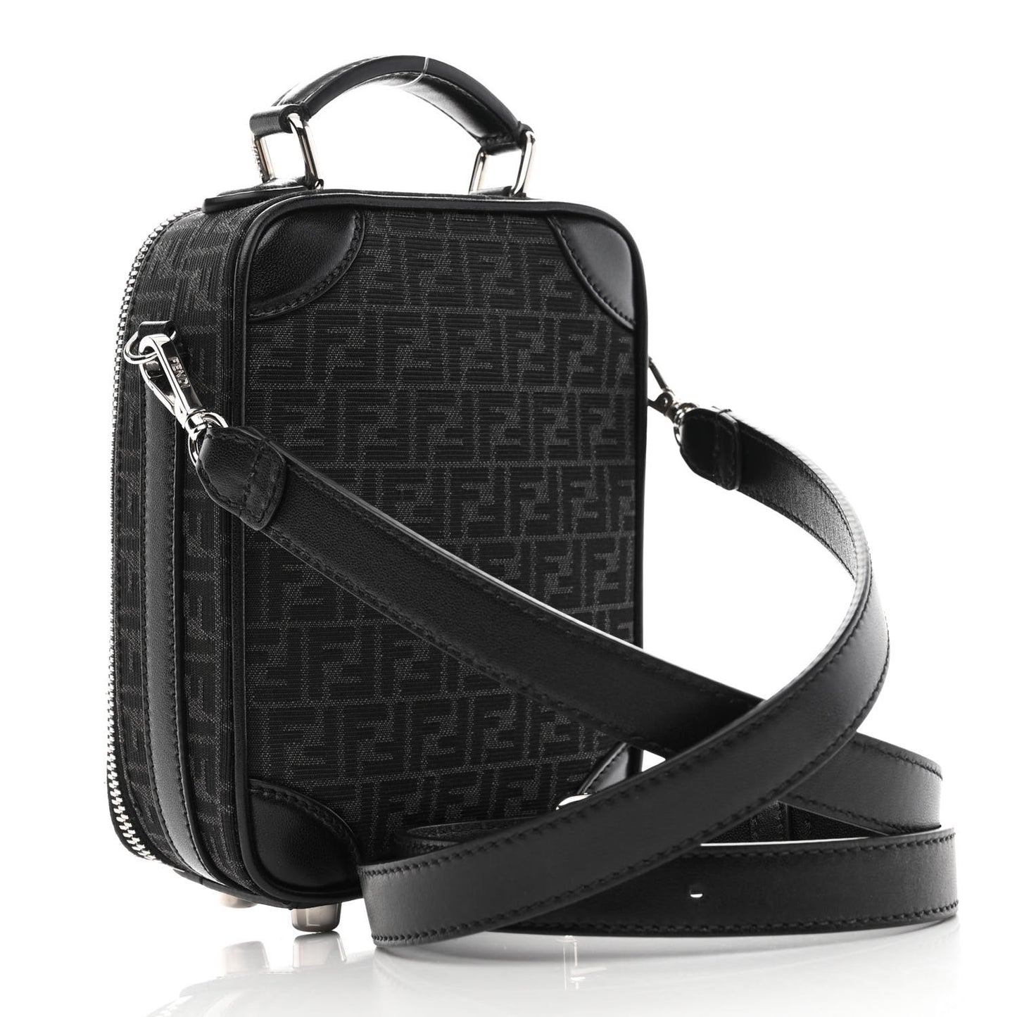 Recycled Fabric Jacquard Vitello Astro Micro FF Mini Trolley Bag Asfalto Black