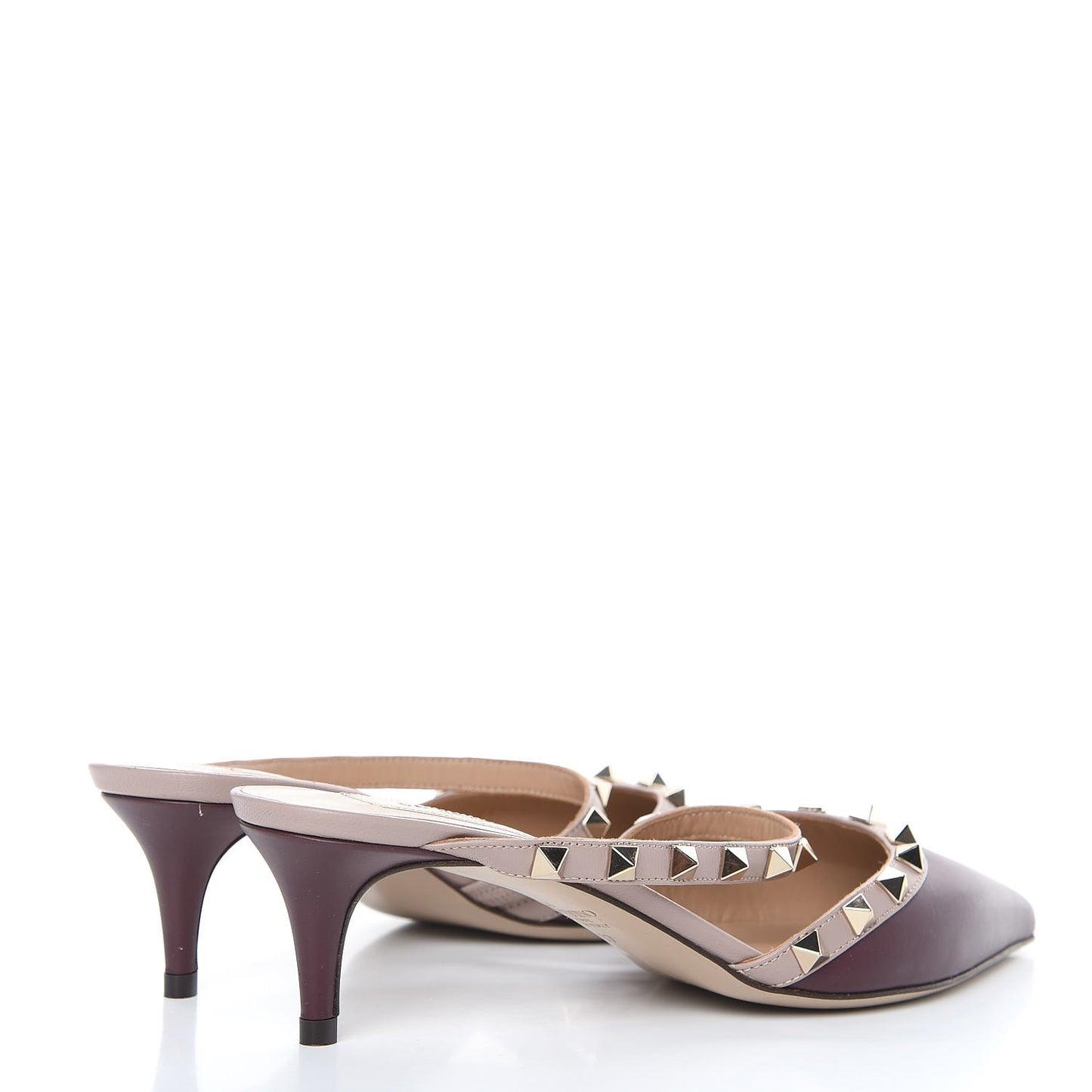 Calfskin Nappa Rockstud Cross Strap 50mm Mules 37 Rubin Poudre