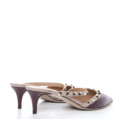 Valentino Garavani Calfskin Nappa Rockstud Cross Strap 50mm Mules 37 Rubin Poudre 4 of 10